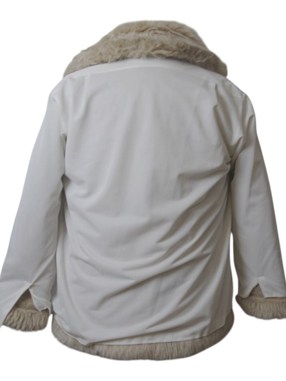 Cream Faux Fur Teddy Coat Collared Lined Jacket with Pockets Hook & Eye No Tag - Picture 10 of 11